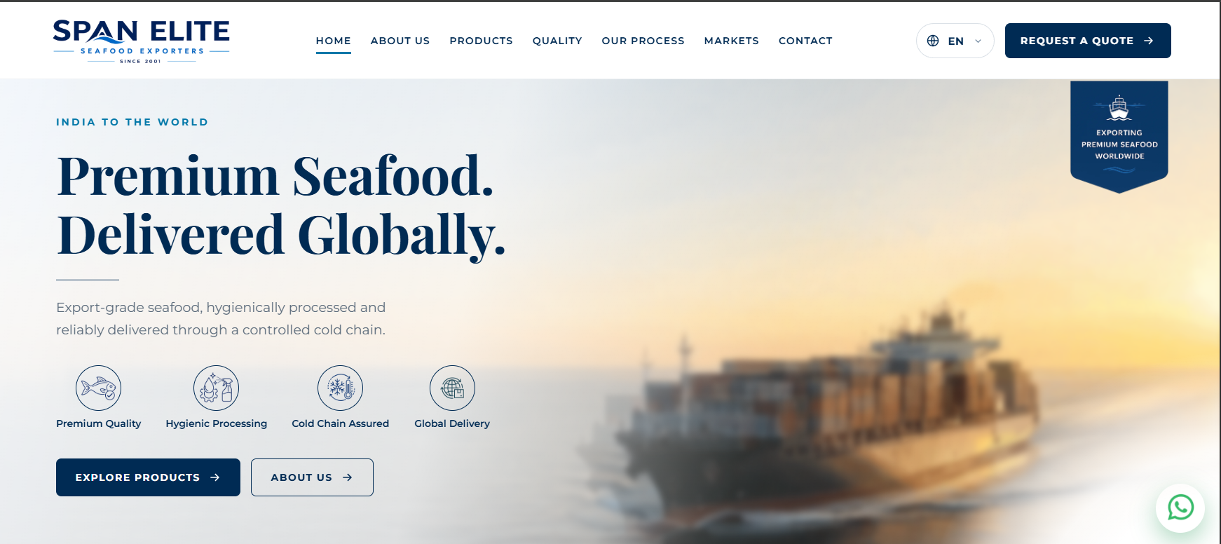 Span Elite seafood exporters homepage